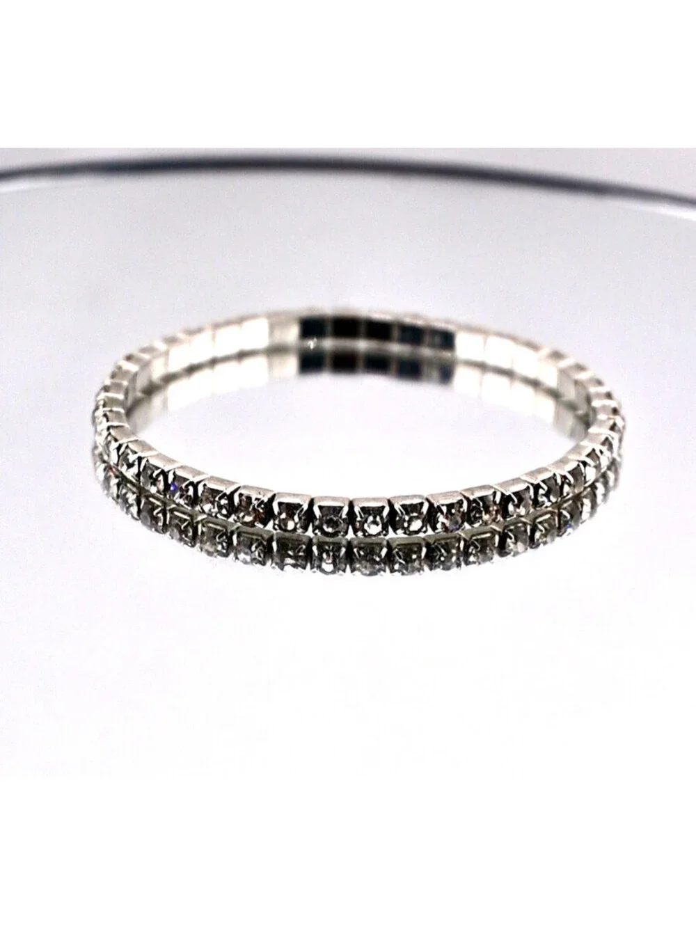 White Gold Tone Zircon Beaded Bracelet Women Blue Stone Vintage Polished Jewelry